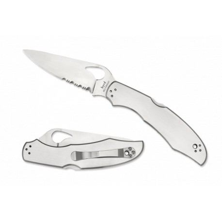 Couteau Spyderco Cara Cara 2 Lame 9.5cm Semi dentelée Manche Acier Inoxydable - BY03PS2 - 1